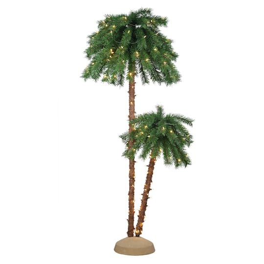 6ft. Pre-Lit Double Trunk Artificial Palm Tree, Clear &#x26; Multicolor Lights